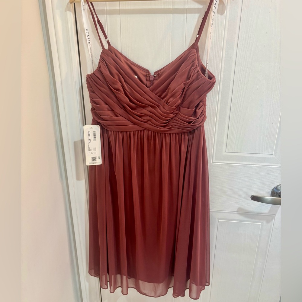 Azazie Kendall + Kylie Pink Ruched Mini Dress